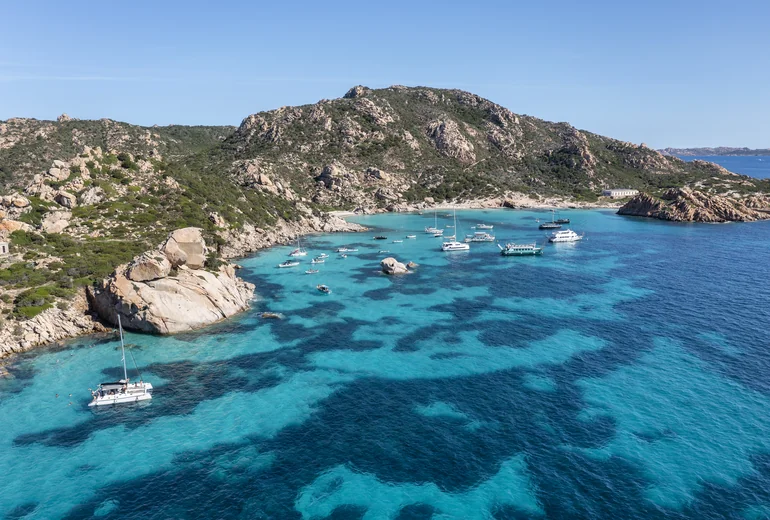 Spargi island bay with clear turquoise water