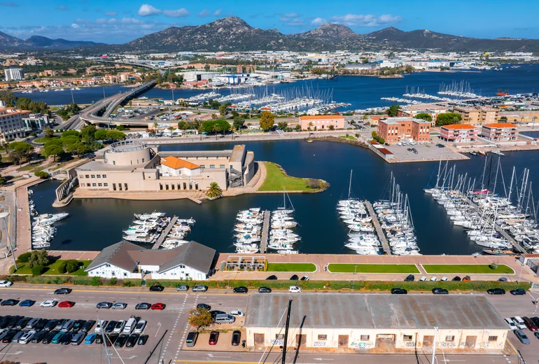 Olbia harbour with charter yachts ready for handover