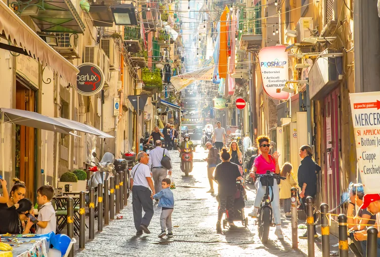 Busy shopping street in Naples old town