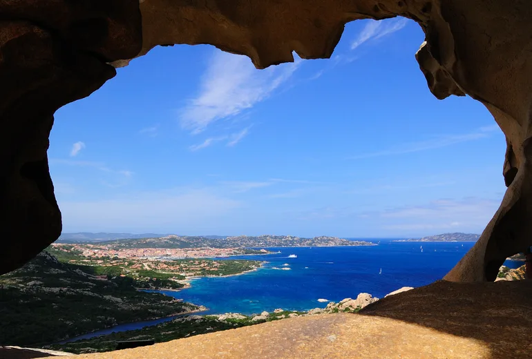 Palau coastline framed by granite rocks in northern Sardinia